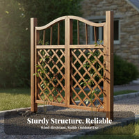 Wooden Lattice Gate Weather-Resistant Arched Double Garden Gate Anti Carbonized Fir Wood Fence for Homeowners, Yard, Vegetable Bed, Patio