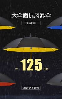 Large Reinforced Rain Umbrella for Three People with Long Handle, Golf Umbrella, Waterproof Cover, Car Storage