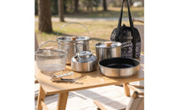 Portable Camping Cookware with Mesh Carry Bag Sturdy Backpacking Cookware Compact Camping Cooking Set Easy to Clean for Families