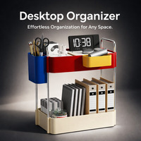 Desk Storage Organizer with Drawers and Phone Stand, Desktop Slanted Insert Compartments, Small Unit for Office Stationery