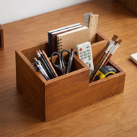 Desk Organizer with Compartments Wooden Desktop Organizer Rustic Desk Tidy for Home Office