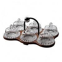 Wooden Dessert Serving Tray Carrying Handle Glass Dessert Cup Set Transparent Lid Glass Lid Holder