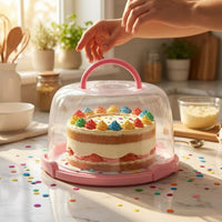 Clear Cake Keeper Top Handle Dessert Carrier Round Base