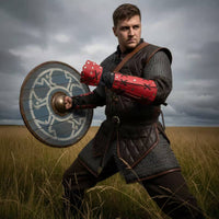 Nordic Design Viking Wristband Bracer Riveted Design Viking Bracer Lace-up Cosplay Wrist Armor Adjustable Fit for Cosplayers, LARP Players, Themed Party, Stage Performance