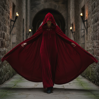 Unisex Hooded Velvet Halloween Cape Mid-Length for Cosplay & Stage Performance