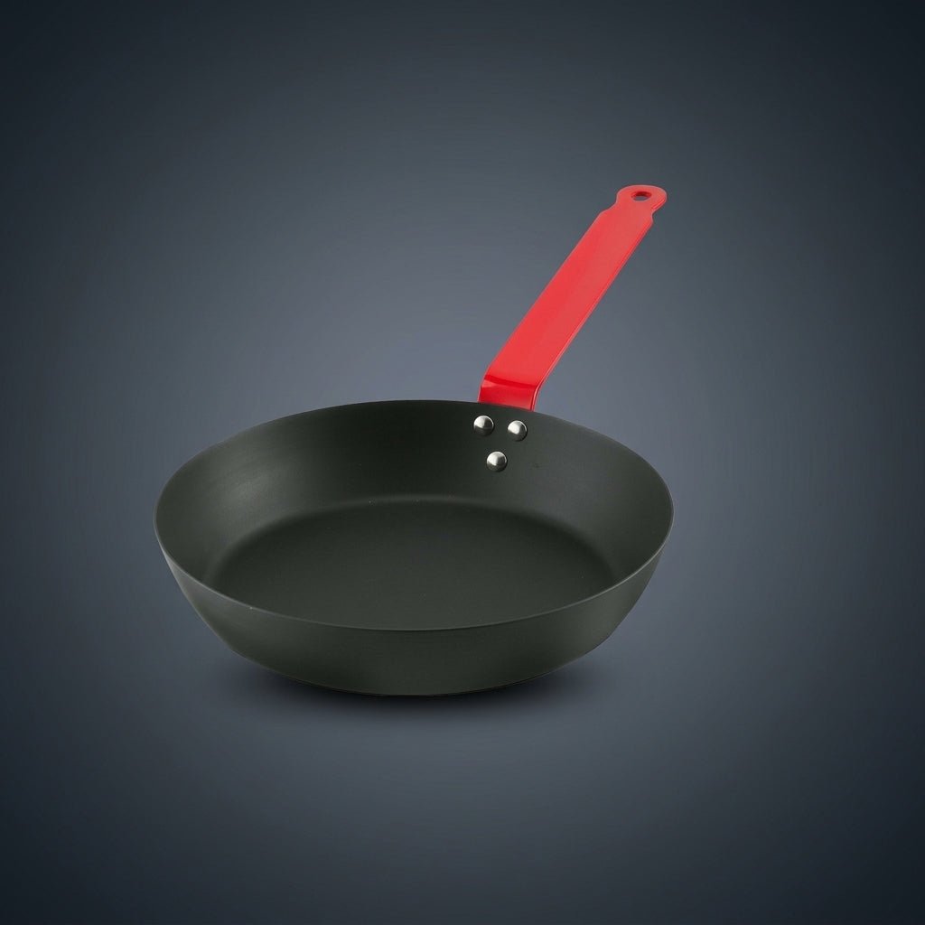 Frying Pan for Stir Fry and Egg Pan Meals, Heavy Duty Carbon Steel Steak Pan for Induction Hobs, Deep Nitriding Fry Pan with Silicone Handle