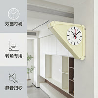 艺术免打孔三角奶白挂钟转角墙面双面静音钟表客厅亚克力磨砂钟表