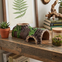 Resin Bark Texture Tortoise Water Bowl and Land Reptile Hide, Small Pet Hideout for Geckos and Reptiles, Brown Tree Bark Vivarium Decor Piece