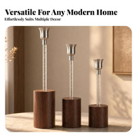 3 Pieces Modern Candlestick Holder Transparent Taper Candle Holder Home Decor Accent Cylindrical