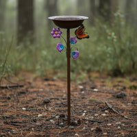 Metal Bird Bath Stake Vintage Design Garden Decor for Yard