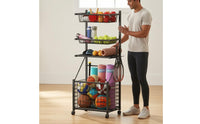 Sports Gear Organizer Storage Unit Carbon Steel Rolling Sports Rack Three-Tier Storage Rack Tall Ball Storage Storage Unit