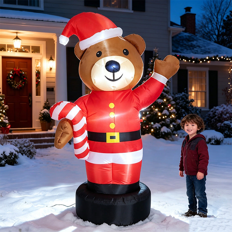 1.8m Christmas Inflatable Bear with Santa and Candy Cane, US Plug