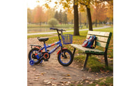High-Carbon Steel Frame Kids Cycle with Training Wheels Double Brakes Boys Girls Cycle Rear Seat Rack Outdoor Push-Along Toy Wear-Resistant Tires for Playground