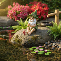 Fishing Gnome Statue Artisanal Look Dwarf Fishing Figurine Charming Accent