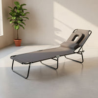 Detachable Pillow Folding Rest Bed Foldable Adjustable Folding Lounge Chair Heavy Duty Frame Reclining Beach Chair Breathable Textile for Poolside
