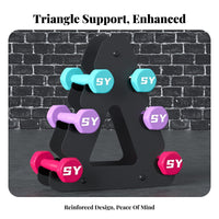 Stable Triangular Design 3 Tier Dumbbell Rack Long-Lasting Steel Construction Triangular Frame Dumbbell Stand Heavy Duty Tiered Weight Storage Stand Space Saving for Home Gym