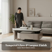 Coffee Table with Storage Natural Simplicity Artistic Look Rotating Table with Storage Minimalist & Theme Irregular Pebble Shape