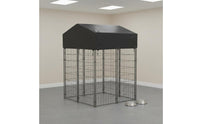 Wire Canine Enclosure Kennel Front Door Roofed Dog Run Dark-Framed