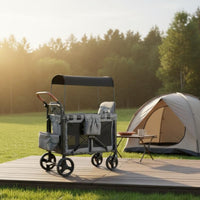 2 Child Wagon Pushchair Metal Frame Foldable Wagon Pushchair Storage Pockets for Camping