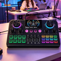 Digital Display Live Live Broadcasting Sound Card Noise Reduction Bluetooth Karaoke Mixer Multi-Band Equalizer Live Sound Card Single-Press Presets for Streamers, Beginners, Recording