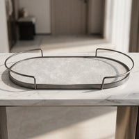 Elliptical Tray with Metal Rim Textured Elliptical Tray Low Profile for Coffee Table, Entryway