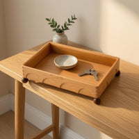 Wooden Tray with Feet Rectangular Wooden Storage Tray Open-Top Desktop Organizer for Entryway