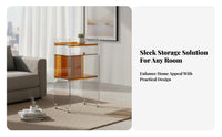 Movable with casters C-Shaped Rolling Table Minimalist aesthetic eveningstand Transparent Design Bedside Cabinet adaptable for Apartment Dwellers, Homeowners, Home Workers, Living Room, Bedroom, Small Spaces, Balcony