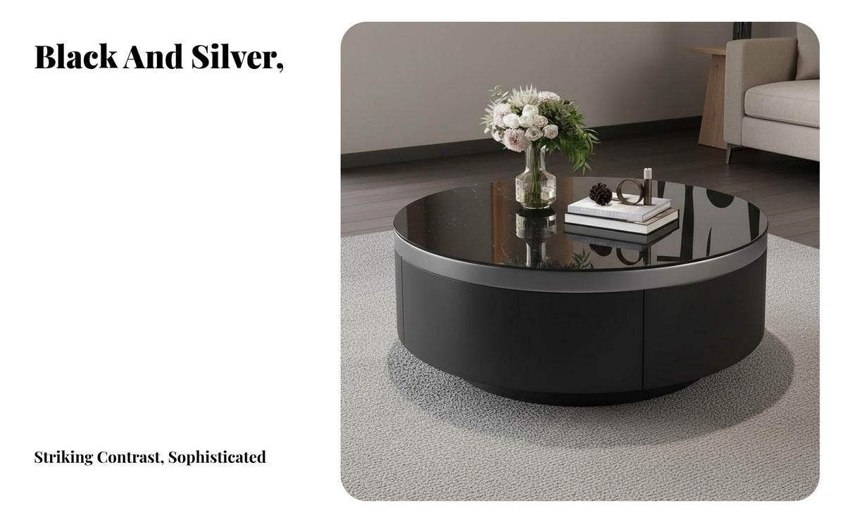 2 Pieces Marble Pattern Top Round Storage Table with C-Table Modern Design Living Room Furniture Space-Saving Nesting Design for Homeowners, Families, Apartment Dwellers, Lounge Area, Hotel Lobby