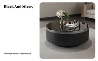 2 Pieces Marble Pattern Top Round Storage Table with C-Table Modern Design Living Room Furniture Space-Saving Nesting Design for Homeowners, Families, Apartment Dwellers, Lounge Area, Hotel Lobby