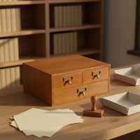 Hardwood Wood Desktop Organizer Space-Saving 3-Drawer Storage Box 3-Drawer Wooden Organizer Retro Design Vintage Desktop Storage