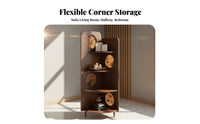 Vintage aesthetic Floor-Standing Triangle bookshelf Space-Saving Corner Cabinet Fabric Panel Door Display Shelf Sturdy Built for Book Lovers, Interior Design fans, Homeowners, Entryway, Living Room, Bedroom