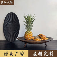 Wabi-Sabi Retro New Chinese Style Oval Three-Legged Tray Solid Wood Fruit Tray Decorative Tray