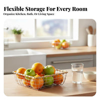 Wire container with Wood Handles adaptable Storage Basket Modern & design for Renters