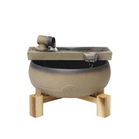 Ceramic Fountain with Wooden Stand Zen Ceramic Tabletop Fountain Quiet for Desk
