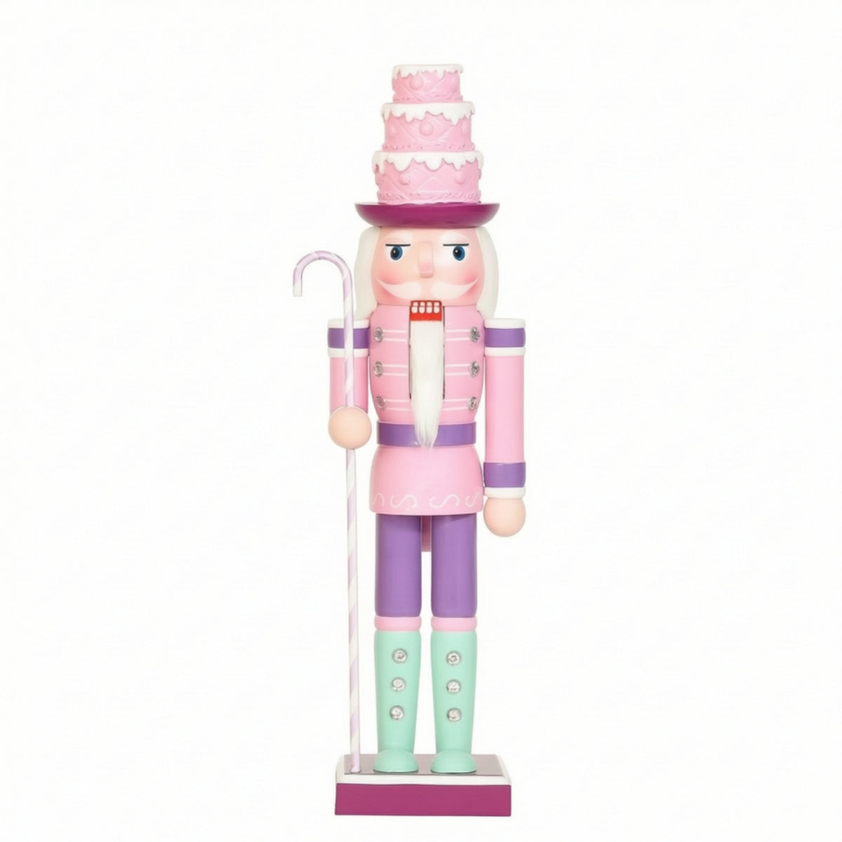 Nutcracker with Candy Cane Hand-Painted Wooden Nutcracker Festive Statue for Christmas Display, Shelf