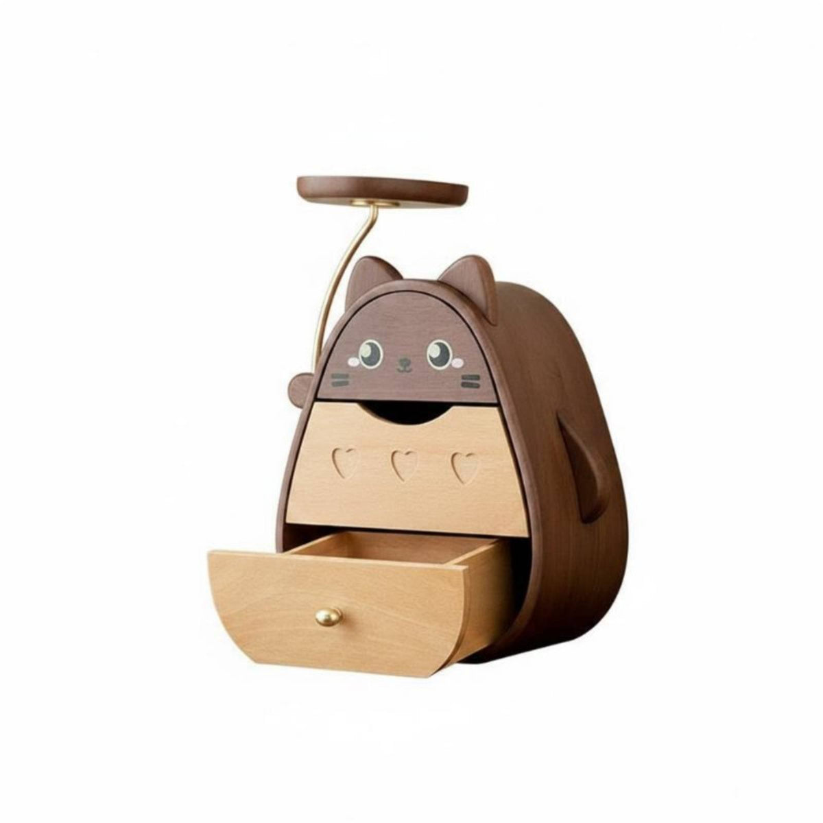 Wooden Desktop Organizer Multi-Layer Drawers Cat Shaped Storage Box Original Design Cartoon Drawer Box with Tray for Bedroom