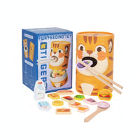 Colorful Pretend Feeding Toy Hand-Eye Coordination Wooden Chopstick Game Educational Tiger Container Toy Natural Wood