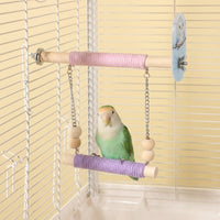 Bird Swing Suction Cup Perch with 2 Rope Wrapped Wood Perch Toy Units, Wooden Bird Toy for Budgie, Cockatiel, and Lovebird Stand Suction