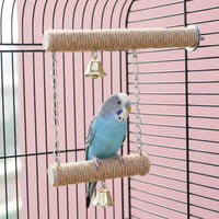 Parrot Swing Bird Perch with Claw Grinding, Striped Rope Perch with Bells, Solid Lumber Feathered Cage Accessory for Parrot Parakeet