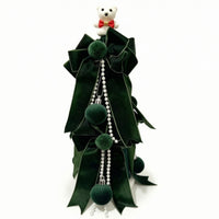 Velvet Christmas Tree with Pom-Poms Mini Tabletop Centerpiece Compact for Mantel