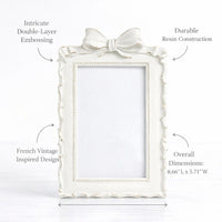 French Vintage Bow Photo Frame, Distressed White Resin Picture Frame, European Classical Ornate Display, Tabletop Frame for Home Decor