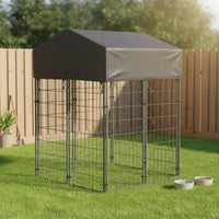 Wire Canine Enclosure Kennel Front Door Roofed Dog Run Dark-Framed