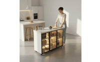 Lockable Casters Mobile Kitchen Island with Storage Large Capacity Mobile Kitchen Island Long-Lasting Work Surface Sintered Stone Top Sideboard Space Saving for Dining Room