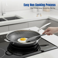 Stainless Steel Wok, 304 Nonstick Frying Pan, Hexagonal Surface, No Coating, Scuff Resistant, Flat Bottom, Chef Kitchen