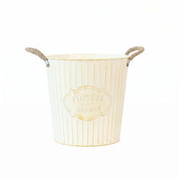 Distressed Metal Pail Planter Embossed Front Panel Decorative Item Rustic