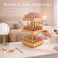 Bamboo Rotating Makeup Organiser, Large Capacity Cosmetic Storage, 3 Tier Vanity Organiser, Skincare Storage for Dresser, Organizer