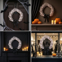 Skeleton Wreath Spooky Cranium Wreath Halloween Door Hanger for Porch, Wall, Mantel