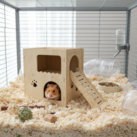 Interactive Toy Wooden Hamster House with Ramp Easy Assembly 2-Story Hamster Hideout for Pet Terrarium