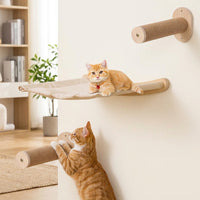 Cat Hammock Wall Mounted Cat Shelf with scratching surface, Canvas Wooden Bed for Indoor Cats, Simple Style Climbing and Play Wall Space
