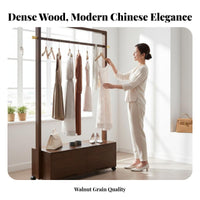 Rolling Clothing Rack Stable Frame Mobile Clothes Rail with Storage Cabinet Portable Easy Assembly for Bedroom, Entryway, Closet